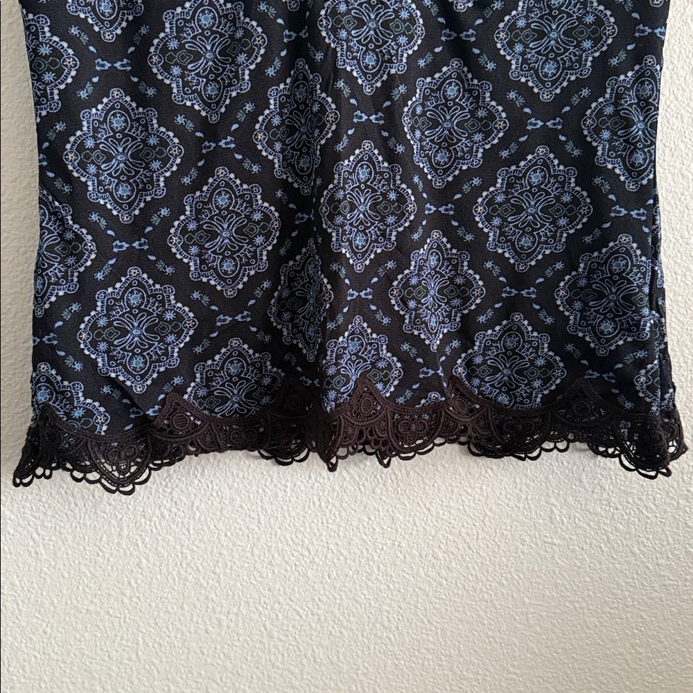 Y2K Sheer Mesh Lace Trim Top Blue Printed Fairy Grunge / Boho Blouse Medium - Picture 4 of 9